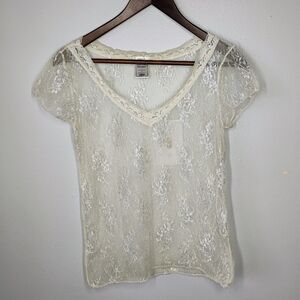 Old Navy Y2K Lace Top Womens Large White Silver Metallic Fairy Coquette Feminine